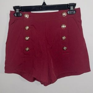 Red Highwaisted Button Shorts